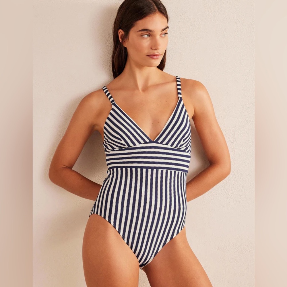 Boden Navy & White Vertical Stripe One-Piece Swimsuit - Picture 4 of 15